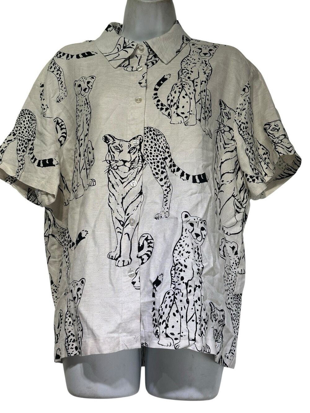 Jane + Delancey Cheetah Print Blouse Womens Large Safari Top